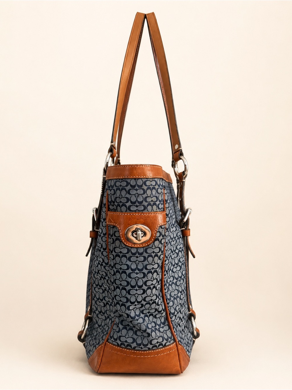 Coach Denim Y2K Signature Gallery Tote Canvas Leather Teim - Picture 3 of 8